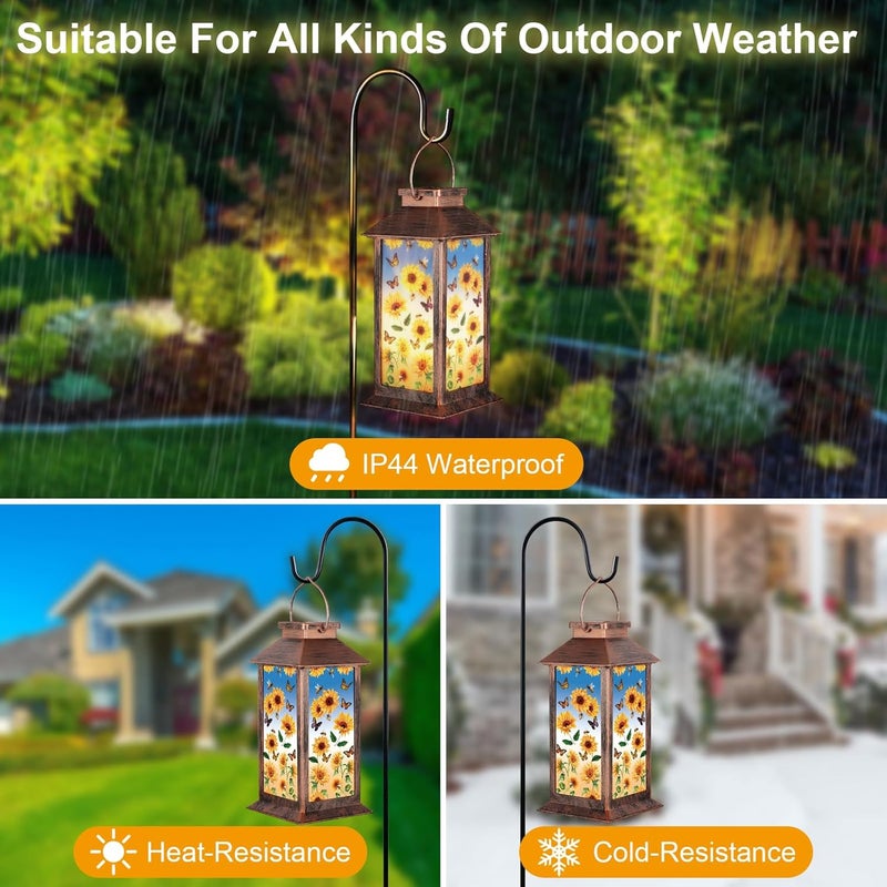 Doogarden Solar Lantern Outdoor Waterproof Sunflower Butterfly Garden Decor Birthday Gifts for Women Mom and Grandma Solar LED Plastic Decorative Hanging Light for Yard(Sunflower Butterfly) - Image 3